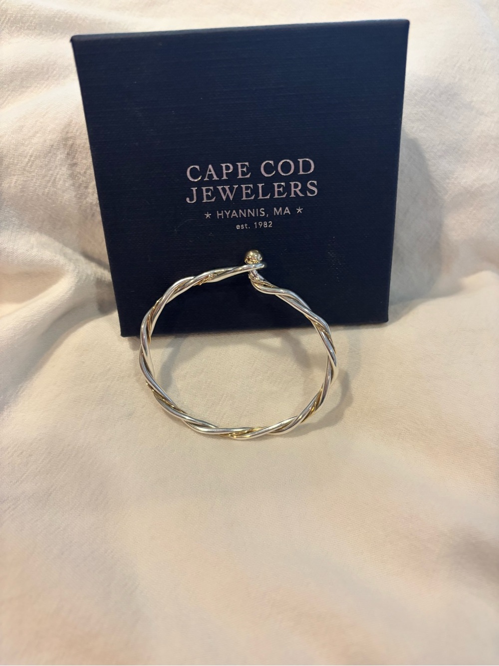 Two-Tone Twisted Bangle Bracelet “sea grass” by cape cod jewelers Silver & 14k